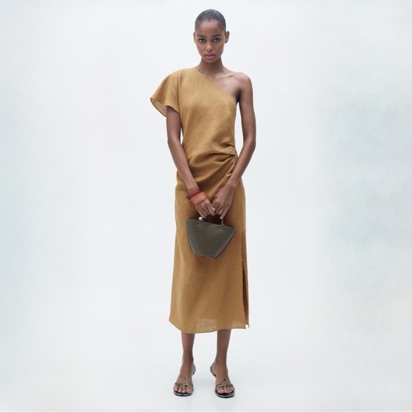 Mango Asymmetrical Linen Dress Size L - Picture 1 of 8